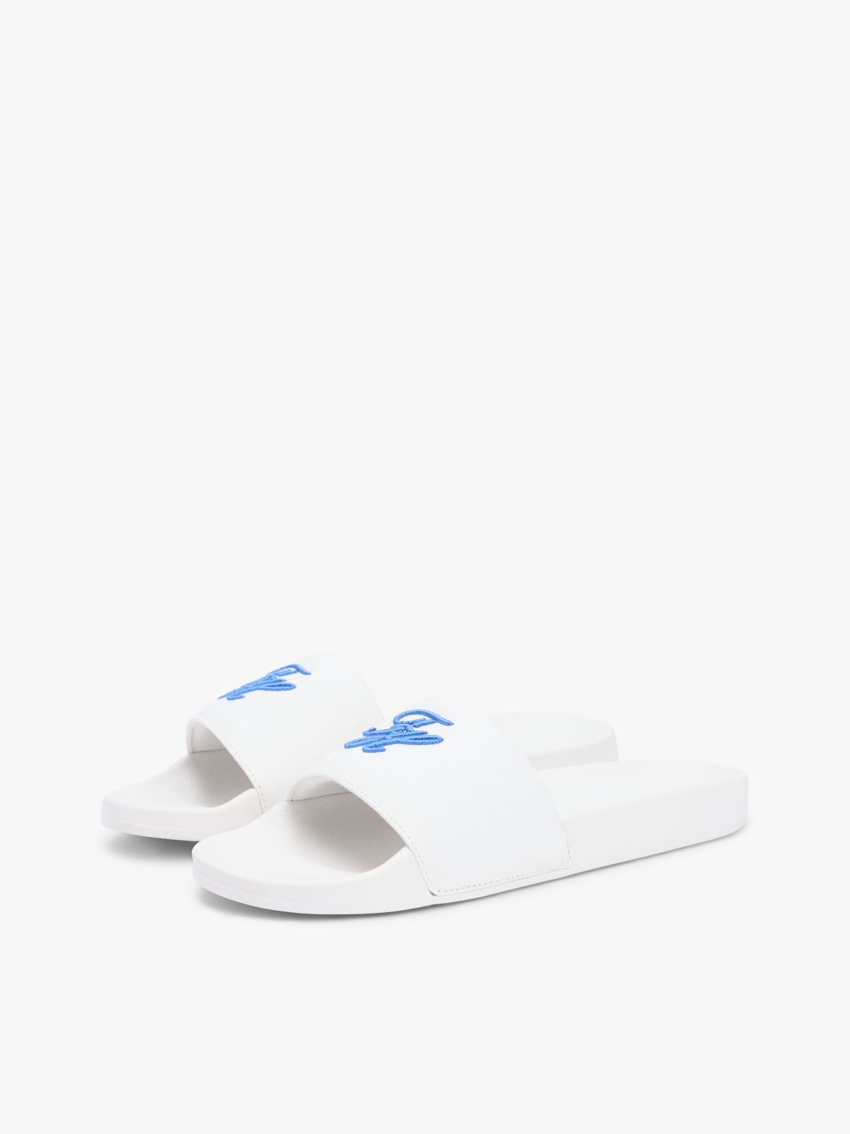 Logo Embroidery Canvas Pool Slides — White