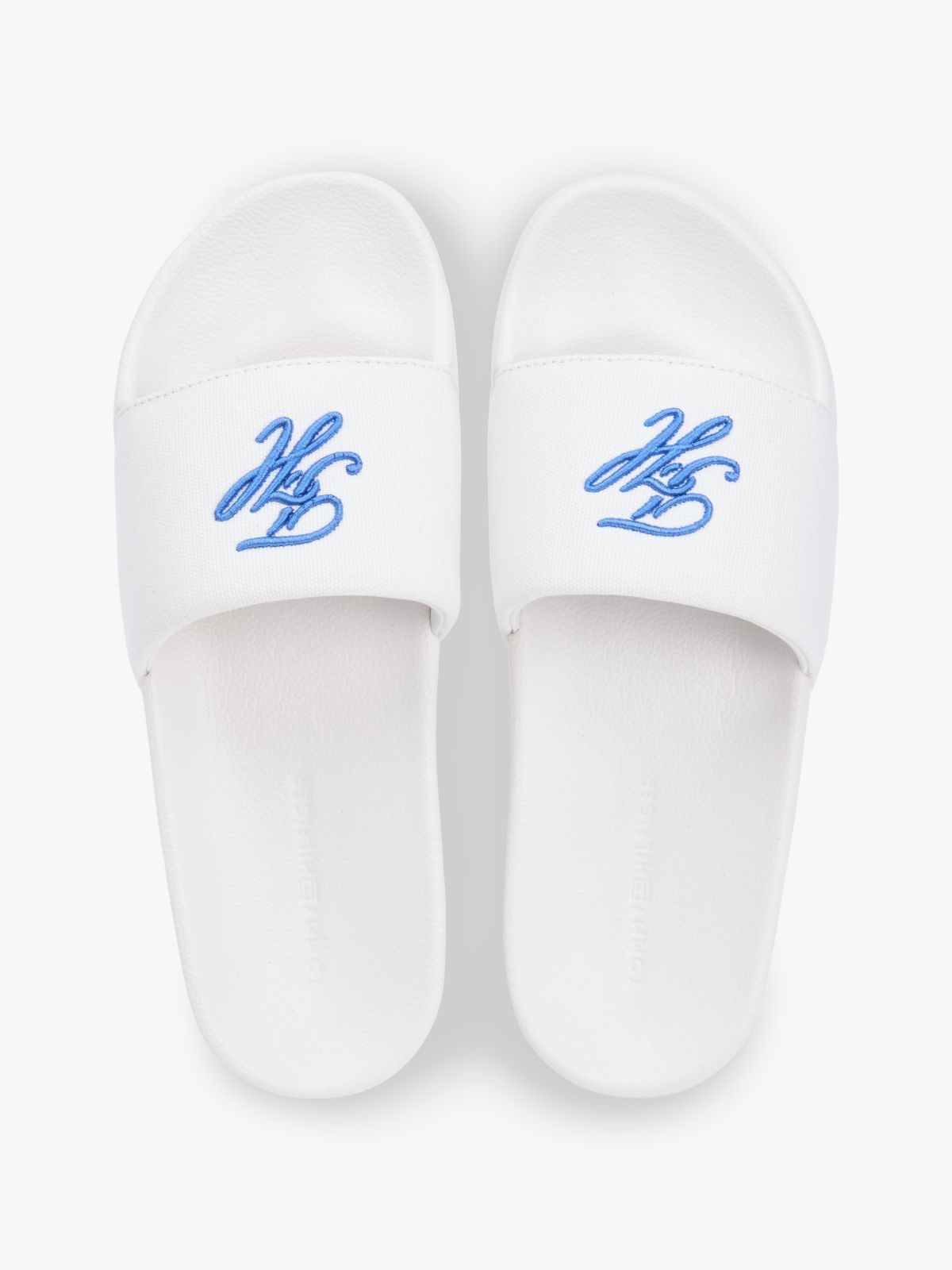 Logo Embroidery Canvas Pool Slides — White