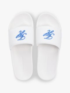 Logo Embroidery Canvas Pool Slides — White 3