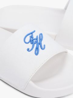 Logo Embroidery Canvas Pool Slides — White 6