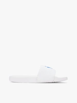 white logo embroidery canvas pool slides for women tommy hilfiger