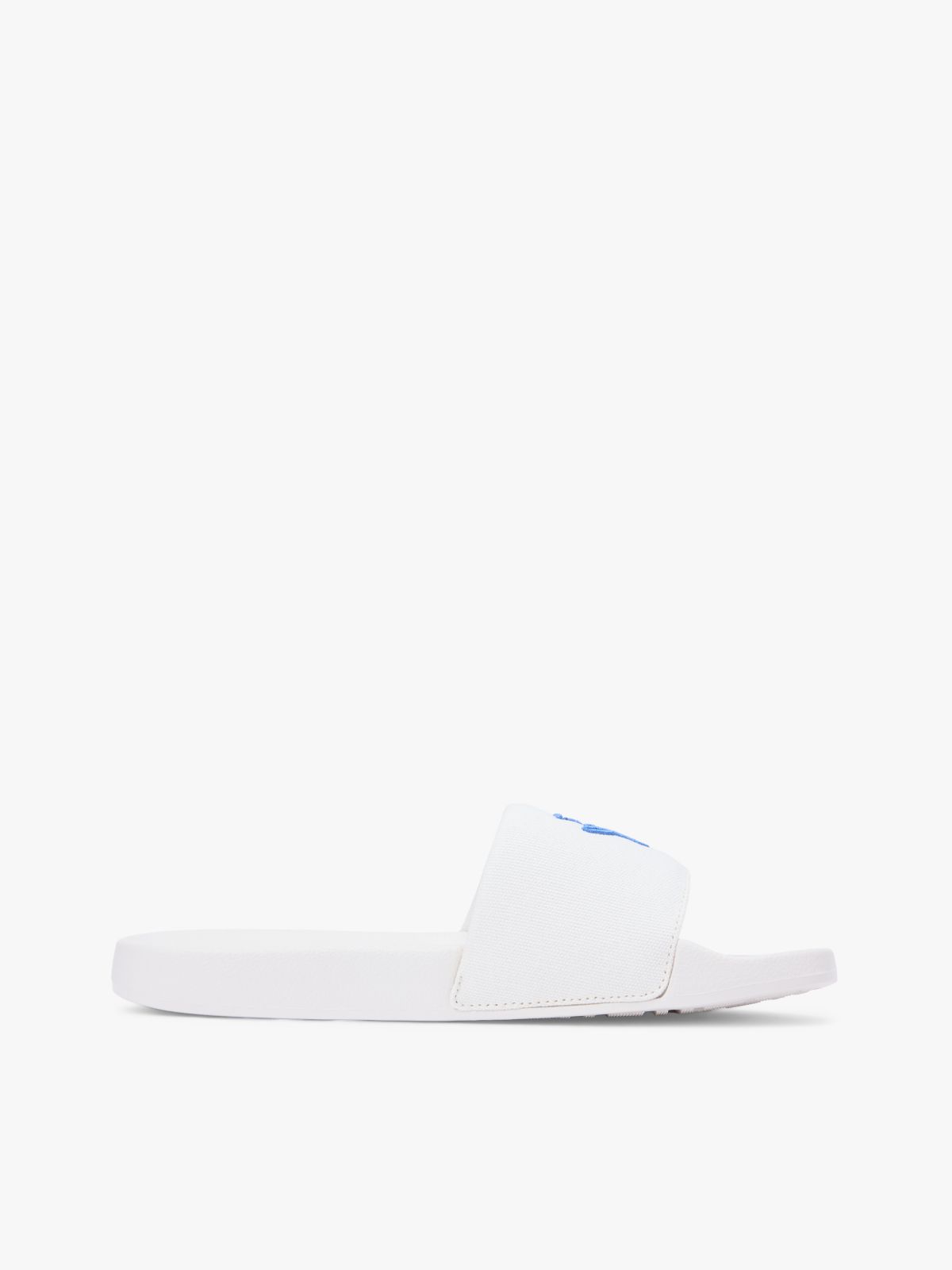 Logo Embroidery Canvas Pool Slides — White