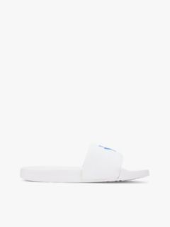 Logo Embroidery Canvas Pool Slides — White 1