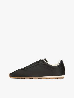 black th monogram satin trainers for women tommy hilfiger