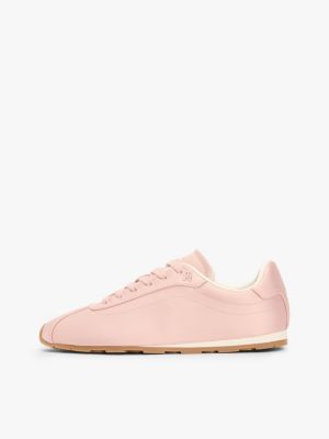 pink th monogram satin trainers for women tommy hilfiger