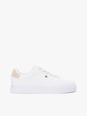 white cupsole-sneaker mit strick-obermaterial für damen - tommy hilfiger