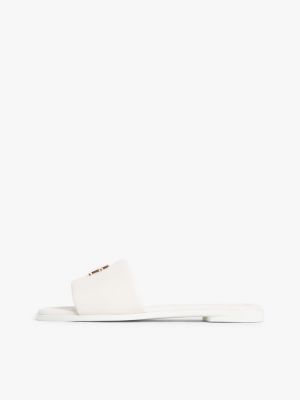 mules en cuir à bride et monogramme th beige pour femmes tommy hilfiger