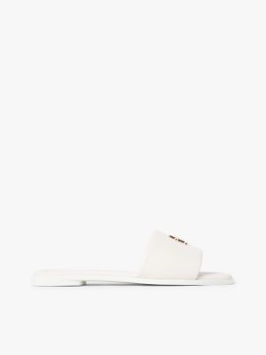 mules en cuir à bride et monogramme th beige pour femmes tommy hilfiger