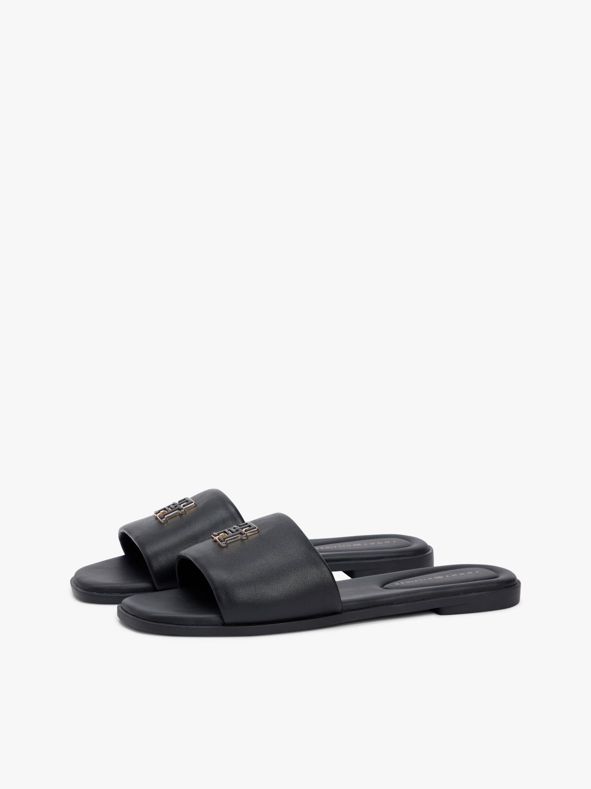Leather TH Monogram Strap Mules — Black