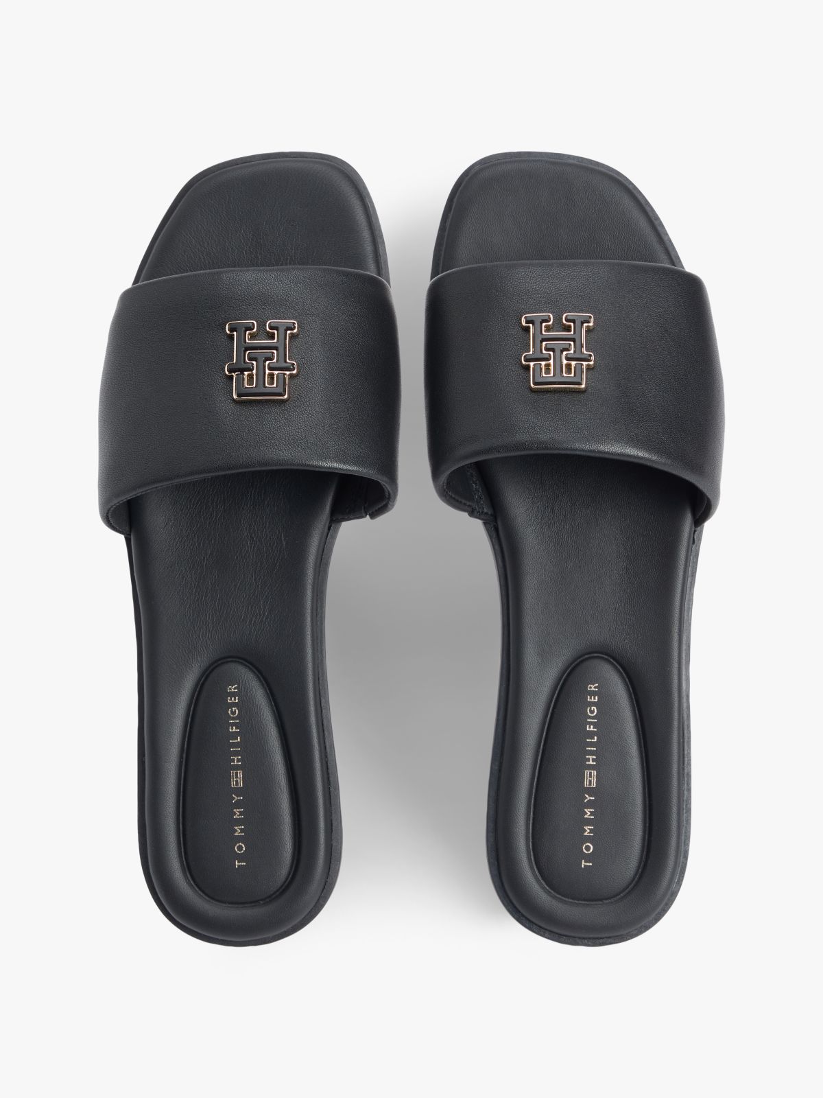 Leather TH Monogram Strap Mules — Black