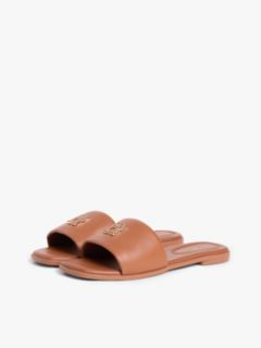 Leather TH Monogram Strap Mules — Brown 2
