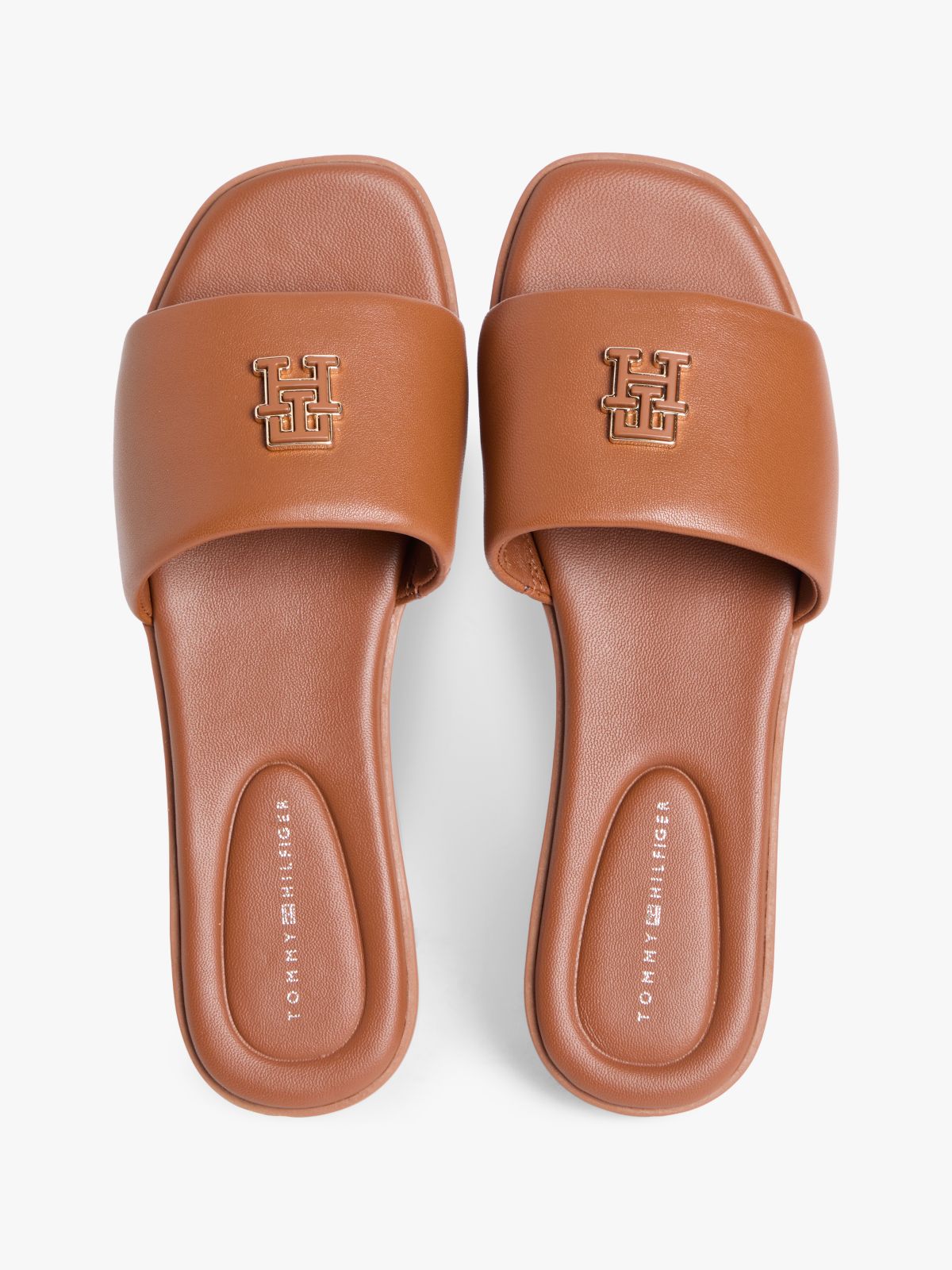 Leather TH Monogram Strap Mules — Brown