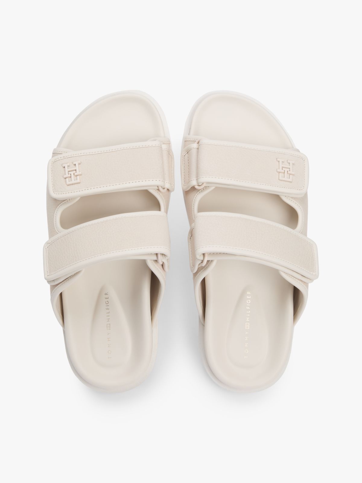 Leather Double Strap Serrated Sandals — Beige