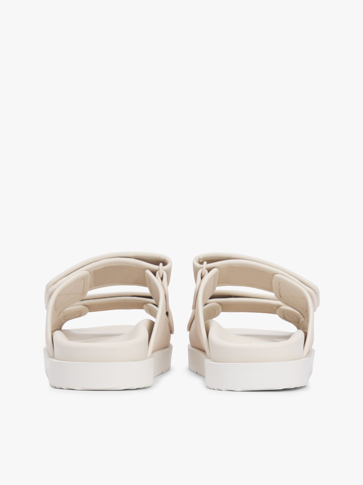 Leather Double Strap Serrated Sandals — Beige