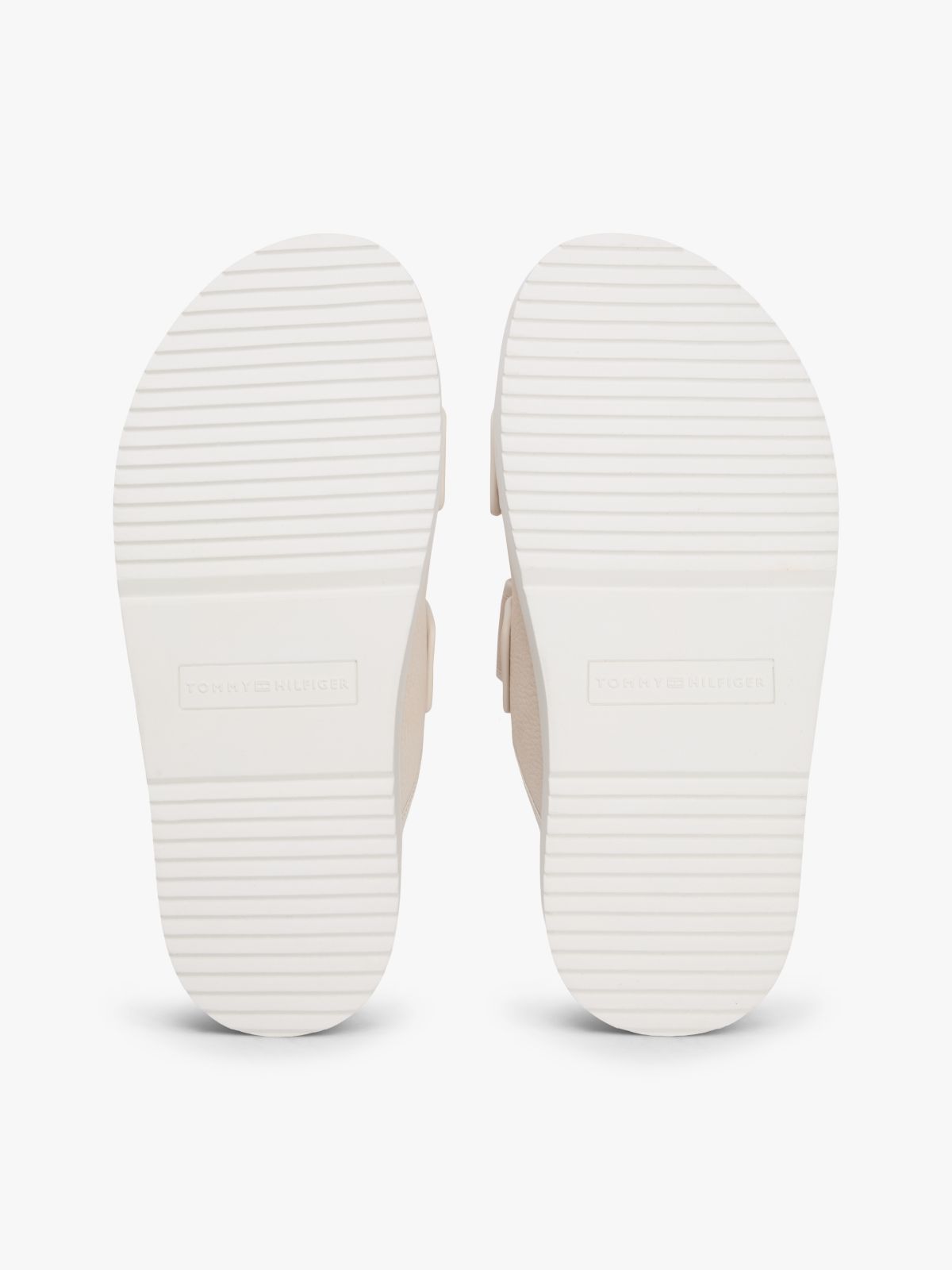 Leather Double Strap Serrated Sandals — Beige