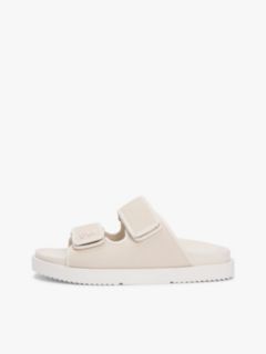 Leather Double Strap Serrated Sandals — Beige 7
