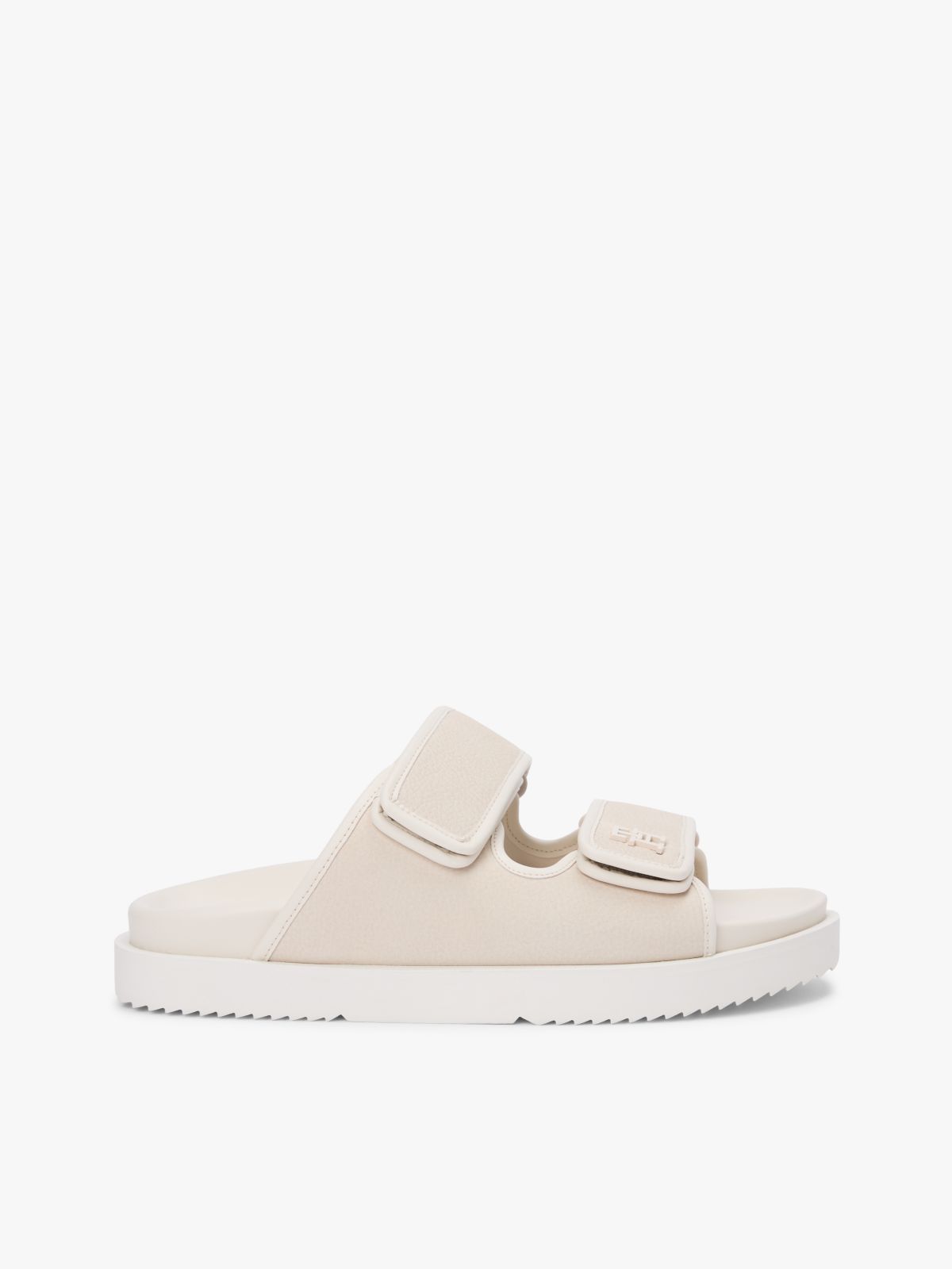 Leather Double Strap Serrated Sandals — Beige