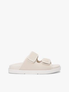 Leather Double Strap Serrated Sandals — Beige 1