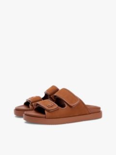Leather Double Strap Serrated Sandals — Brown 2