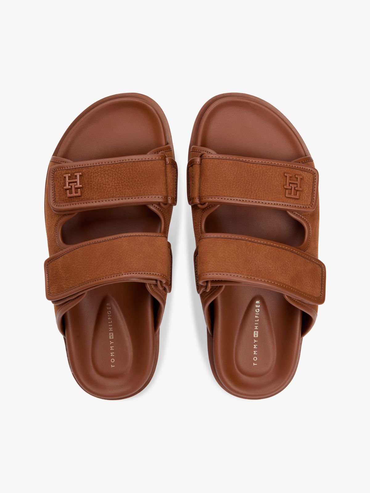 Leather Double Strap Serrated Sandals — Brown