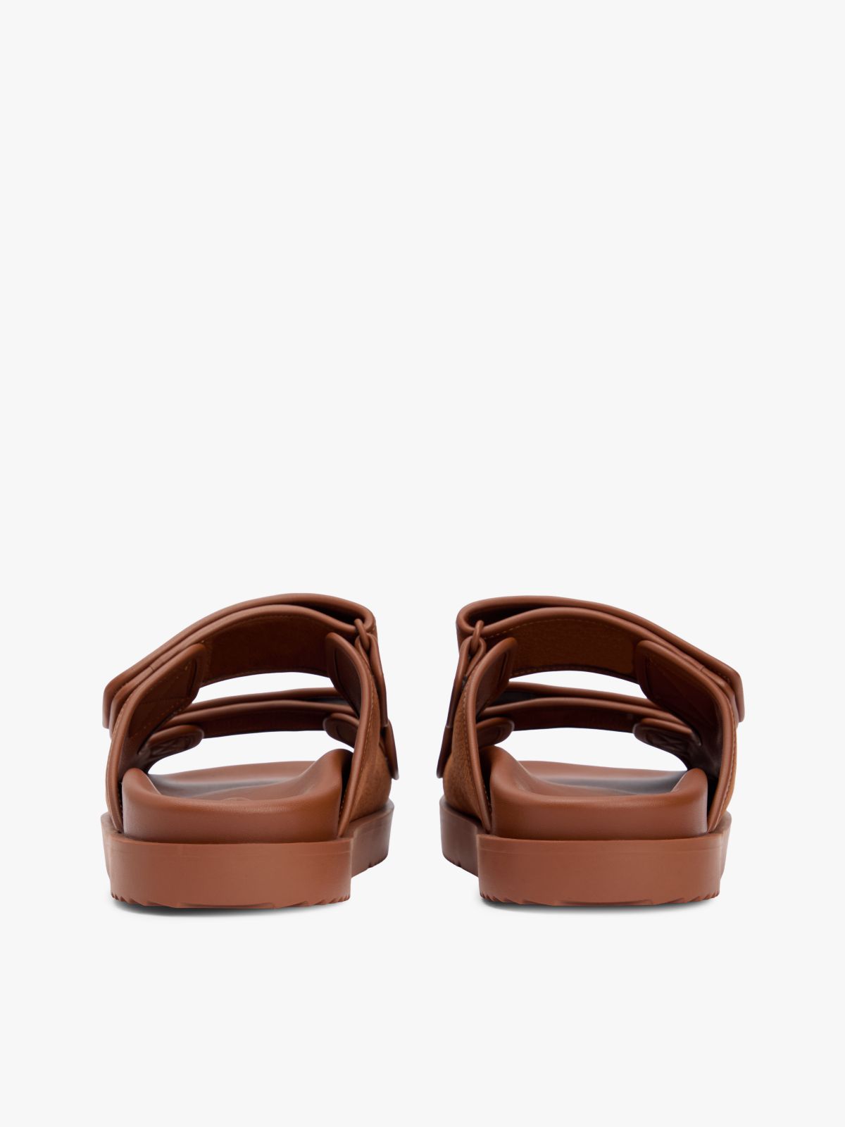Leather Double Strap Serrated Sandals — Brown