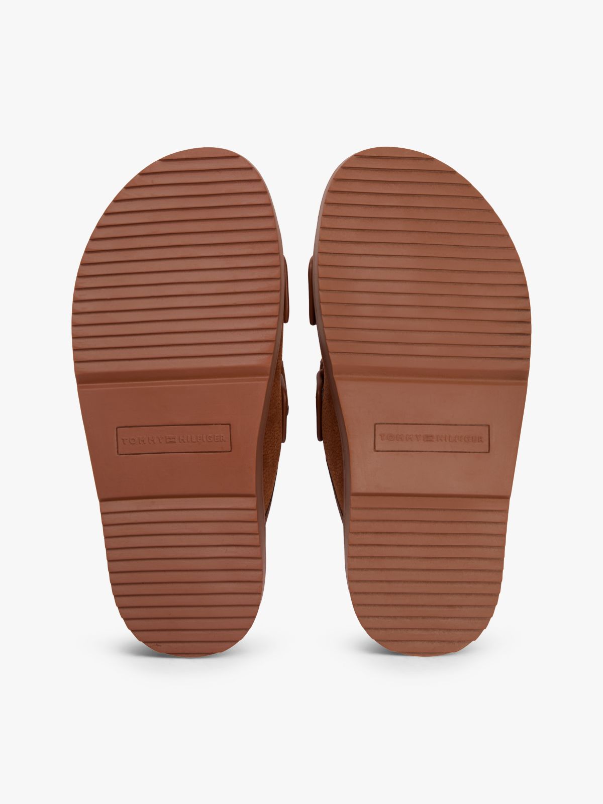 Leather Double Strap Serrated Sandals — Brown
