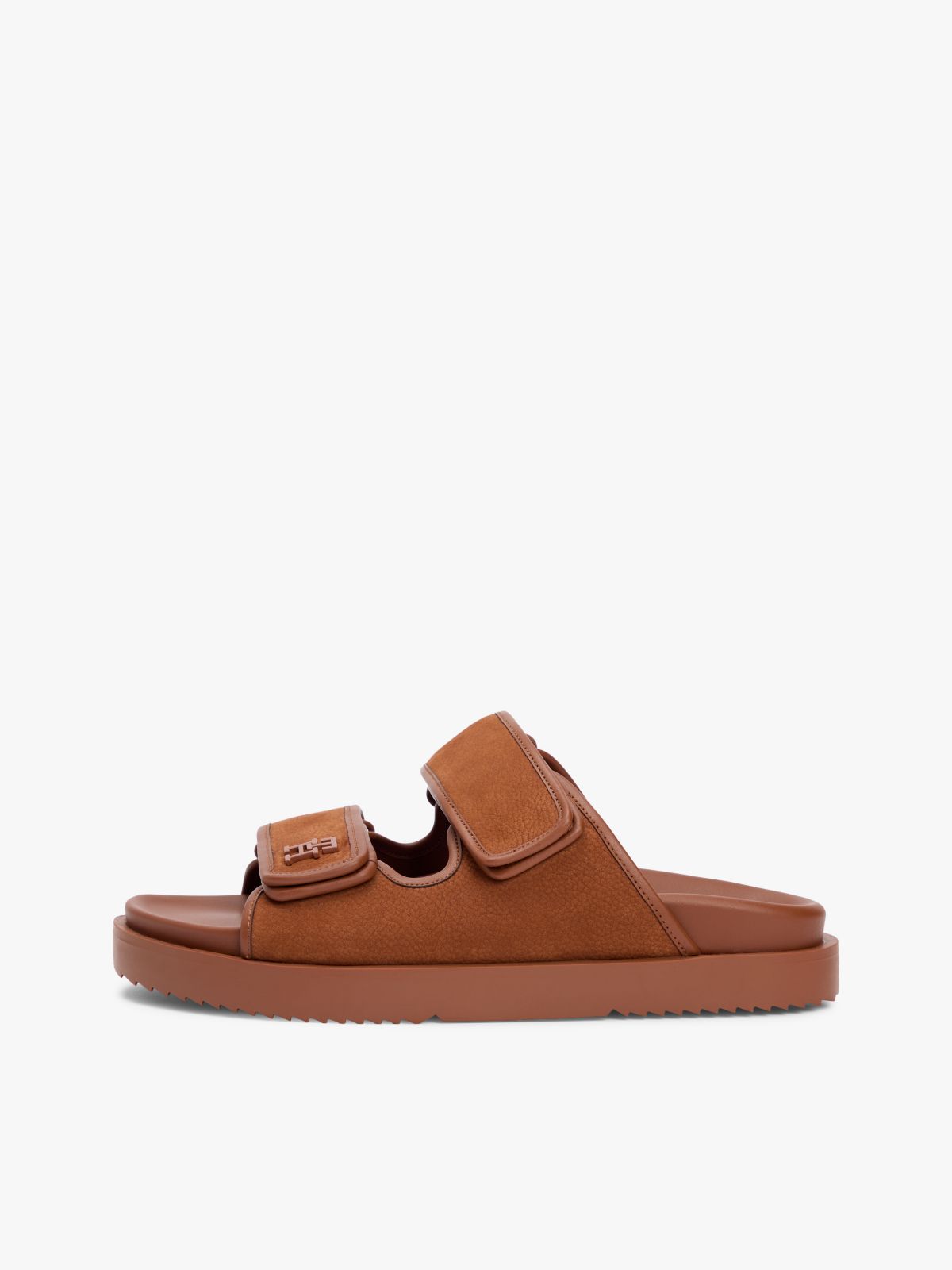 Leather Double Strap Serrated Sandals — Brown
