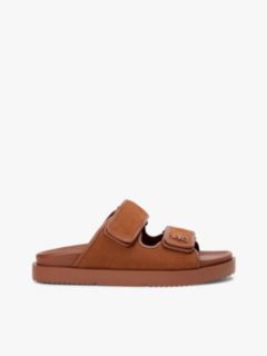 Leather Double Strap Serrated Sandals — Brown 1
