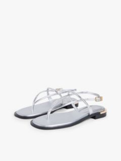 Metallic Leather Toe Post Flat Sandals — Grey 2