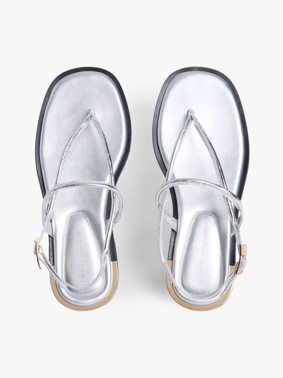 Metallic Leather Toe Post Flat Sandals — Grey