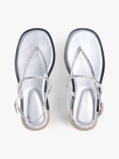 Metallic Leather Toe Post Flat Sandals — Grey 3