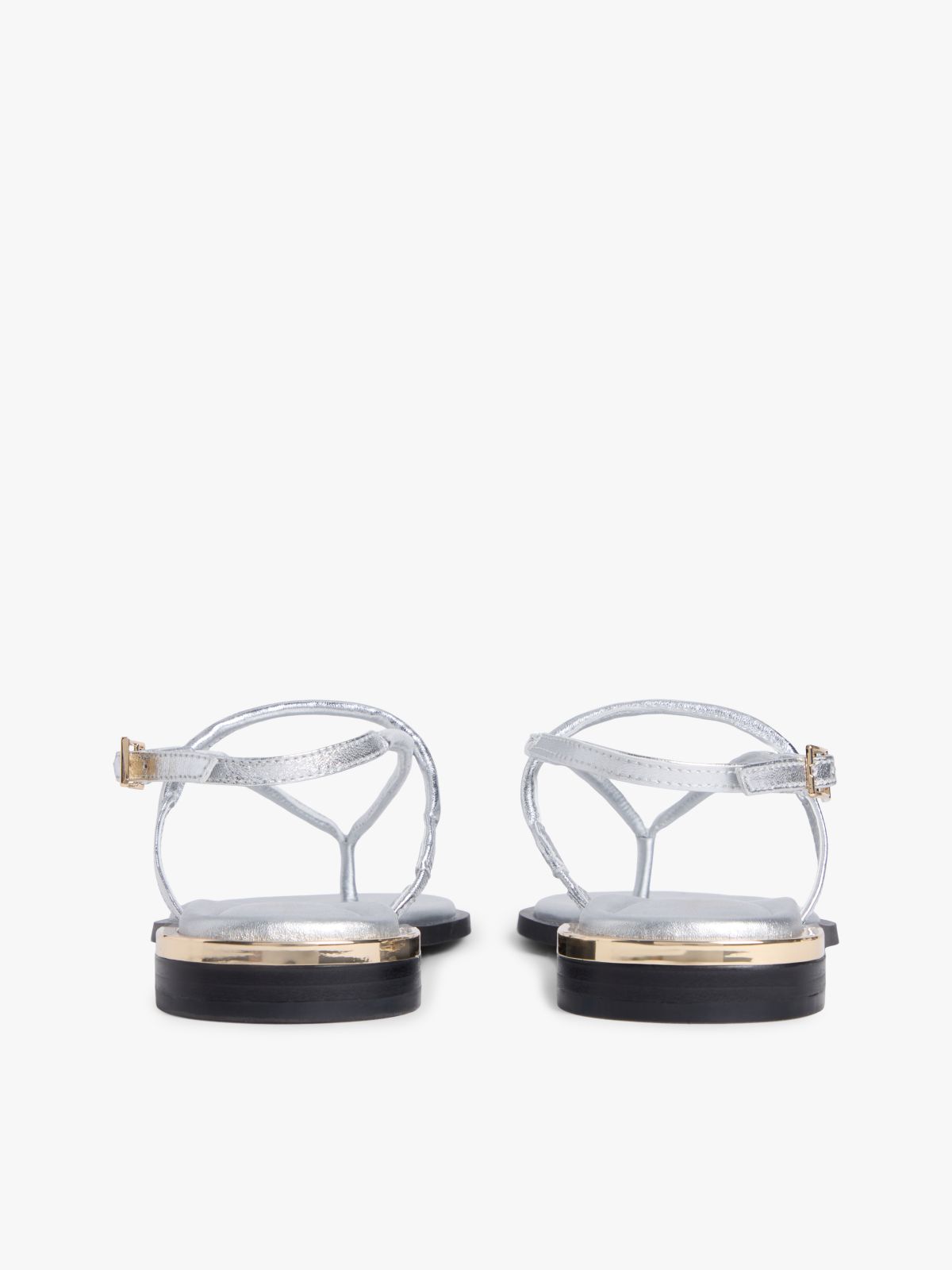 Metallic Leather Toe Post Flat Sandals — Grey