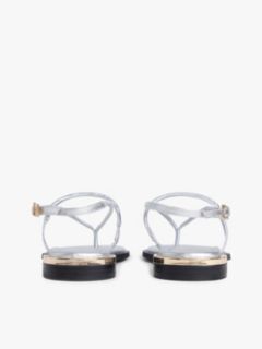 Metallic Leather Toe Post Flat Sandals — Grey 4