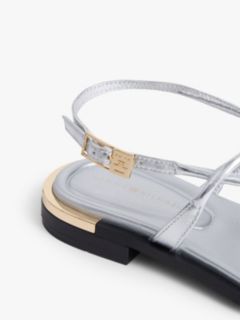 Metallic Leather Toe Post Flat Sandals — Grey 6