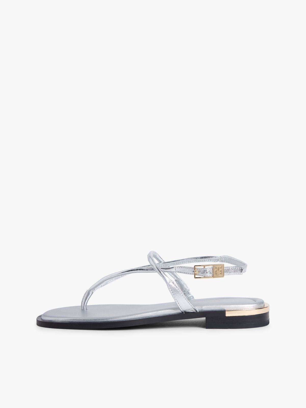 Metallic Leather Toe Post Flat Sandals — Grey