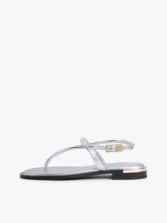 Metallic Leather Toe Post Flat Sandals — Grey 7