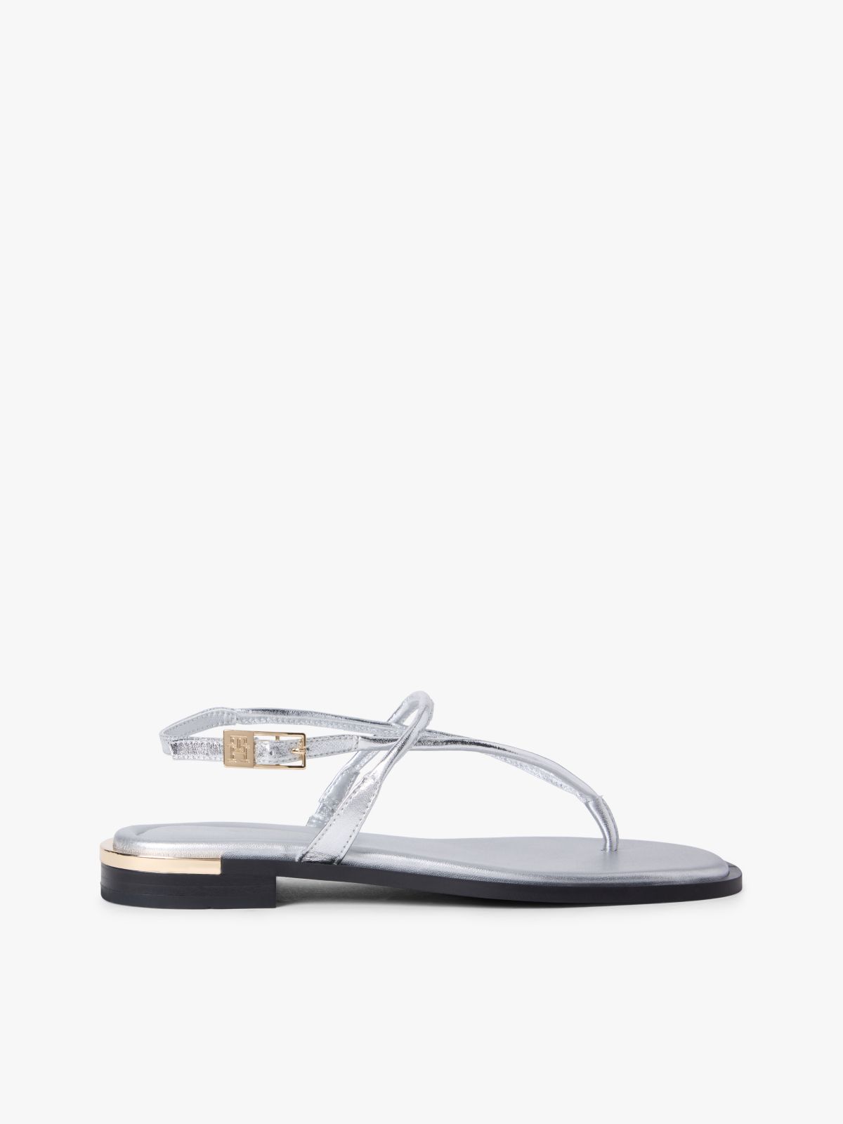 Metallic Leather Toe Post Flat Sandals — Grey