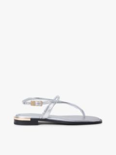 Metallic Leather Toe Post Flat Sandals — Grey 1