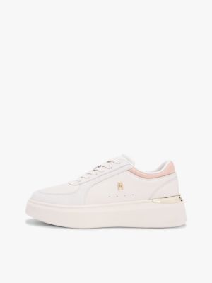 beige satin cuff platform trainers for women tommy hilfiger