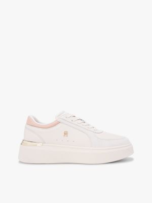 beige satin cuff platform trainers for women tommy hilfiger