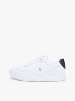 sneakers in pelle con sezione a contrasto blu da donne tommy hilfiger
