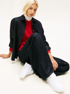 sneakers in pelle con sezione a contrasto blu da donne tommy hilfiger