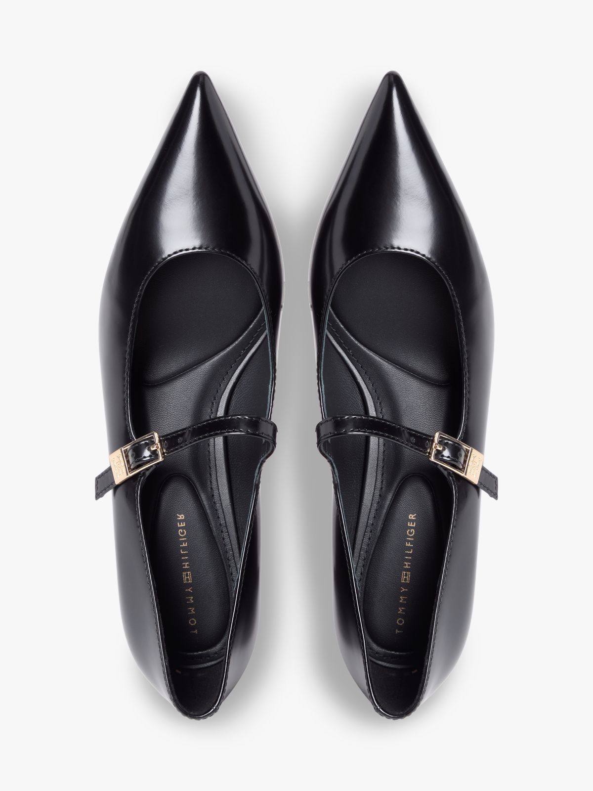 Shiny Leather Buckle Pointed Toe Heels — Black