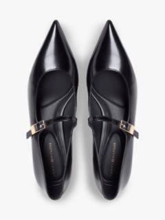 Shiny Leather Buckle Pointed Toe Heels — Black 3