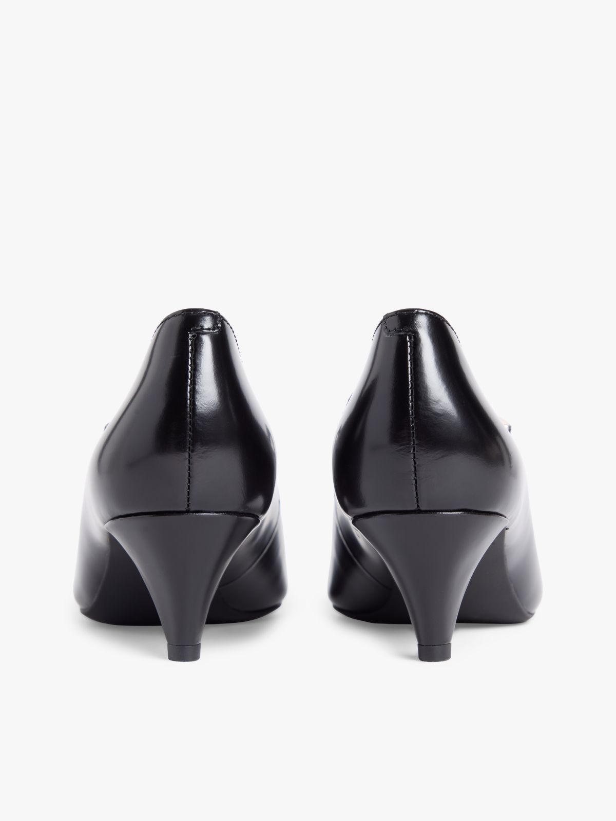 Shiny Leather Buckle Pointed Toe Heels — Black