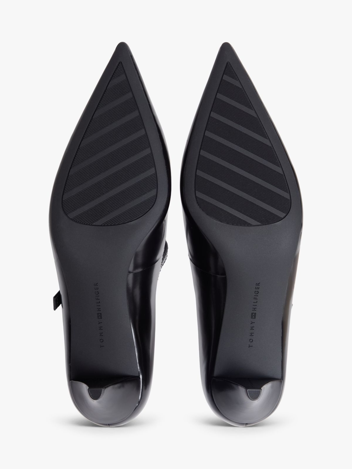 Shiny Leather Buckle Pointed Toe Heels — Black