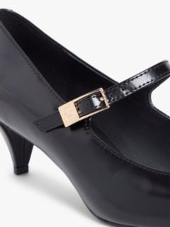 Shiny Leather Buckle Pointed Toe Heels — Black 6