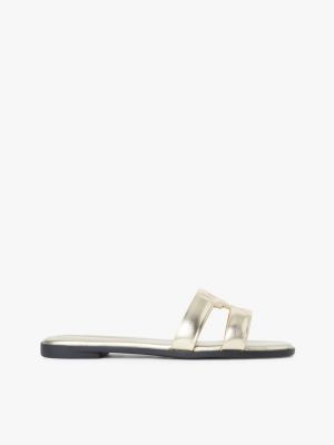 Metallic Leather Slip-On Mules