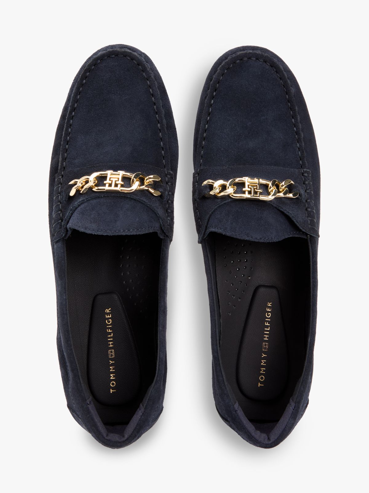 Suede Chain Penny Loafers — Blue