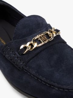 Suede Chain Penny Loafers — Blue 6